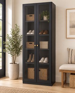 5-Tier Steel Storage Cabinet with Glass Doors