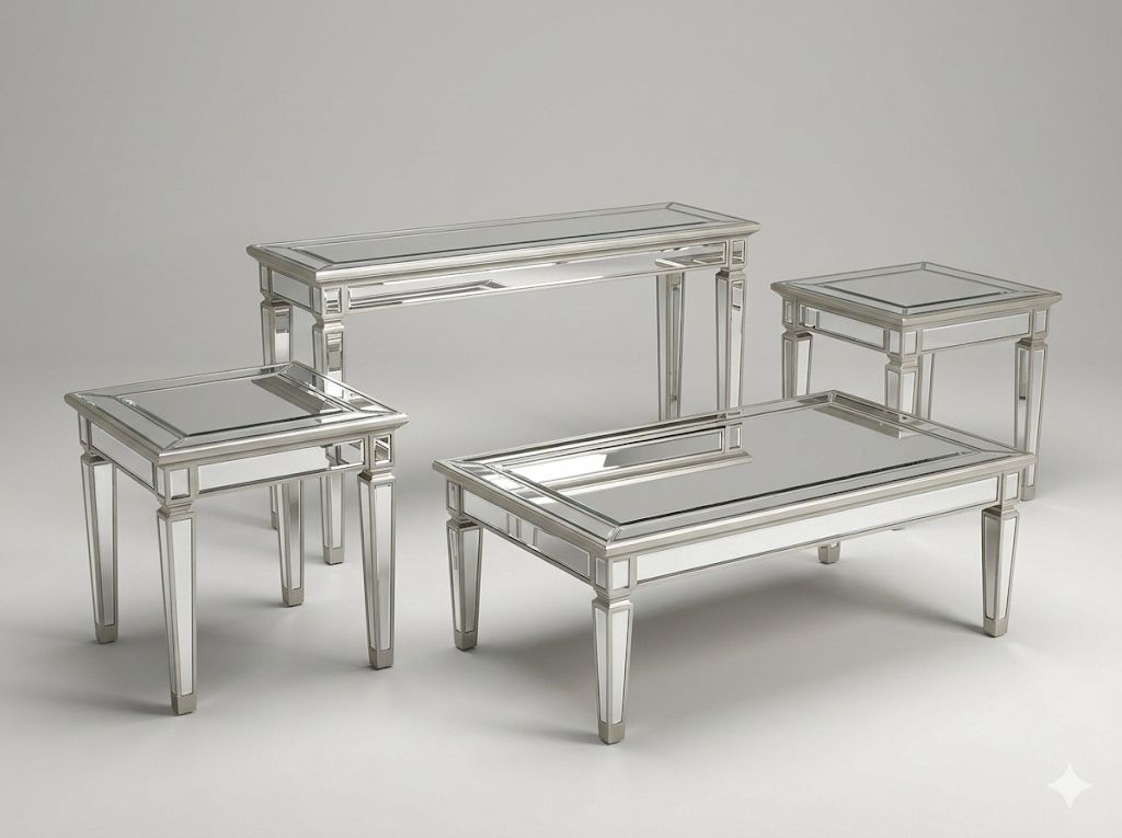 4-Piece Glam Mirrored Coffee Table & End Table Set - Beveled Glass