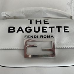 100% Authentic Fendi White Mini Baguette Bag