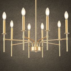 Modern Farmhouse Gold Chandelier,  8-Light Metal Candle Chandelier