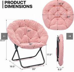 MoNiBloom Round Folding Saucer Chair For Adults, Oversized Large Comfy Soft Lounge Lazy Cozy Moon Chair For Bedroom Living Room Dorm, Black Metal Fram