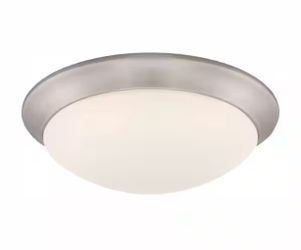 Hampton Bay Stetson 11 in. Transitional Brushed Nickel 5 CCT Integrated LED Flush Mount with Frosted Clear Glass Shade for Kitchen