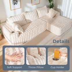 L Shaped Sectional Sofa with Ottoman, Cloud Boneless Couch with Layered Cushion, Upholstered Modular Sofa with Tufting, Flexible Module Combination fo