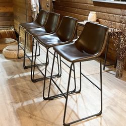 4 Leather Brown Bar Stools / 4 For $120 / Excellent Condition 