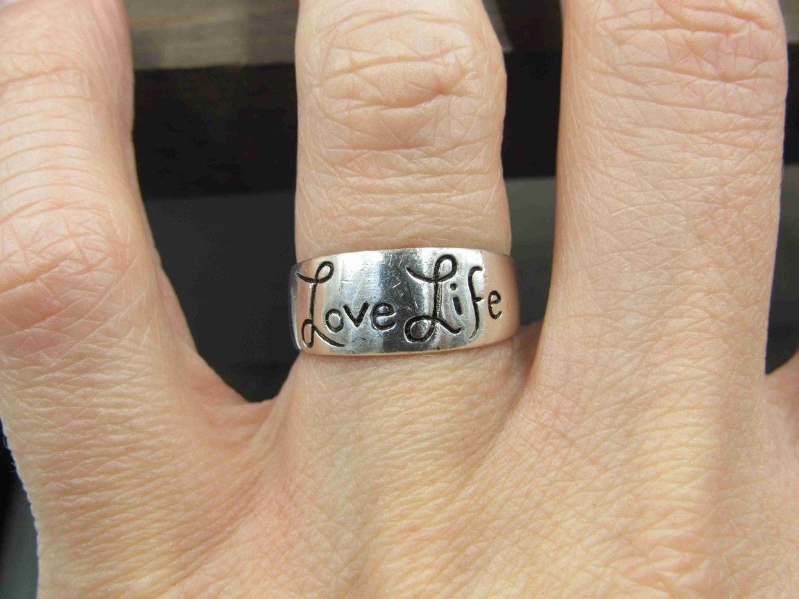 Size 6.5 Sterling Silver Love Life Be Brave Band Ring Vintage Statement Engagement Wedding Promise Anniversary Bridal Cocktail