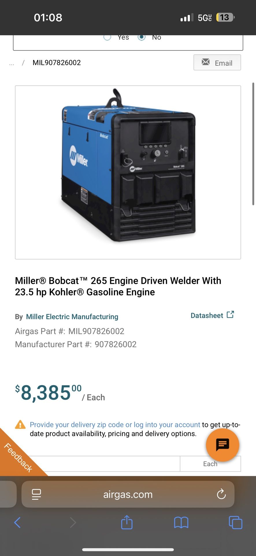 Miller Bobcat 265 Like New