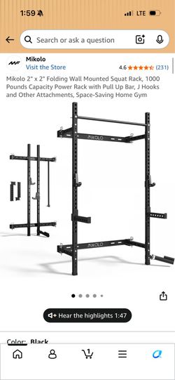 Mikolo Folding wall mounted squat rack Mikolo 2" x 2" Folding Wall Mounted Squat Rack, 1000 Pounds Capacity Power Rack with Pull Up Bar and safety att