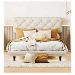 Upholstered Full Bed Frame Off White 