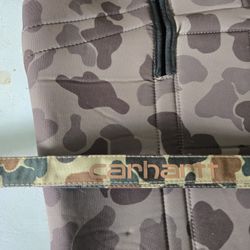 CARHARTT MEDIAM /LARGE AJUSTABLE DOG VEST ,IN GREAT CONDITION, PLUS A CARHARTT REFLECTIVE DOUBLE LANYARD LEASH