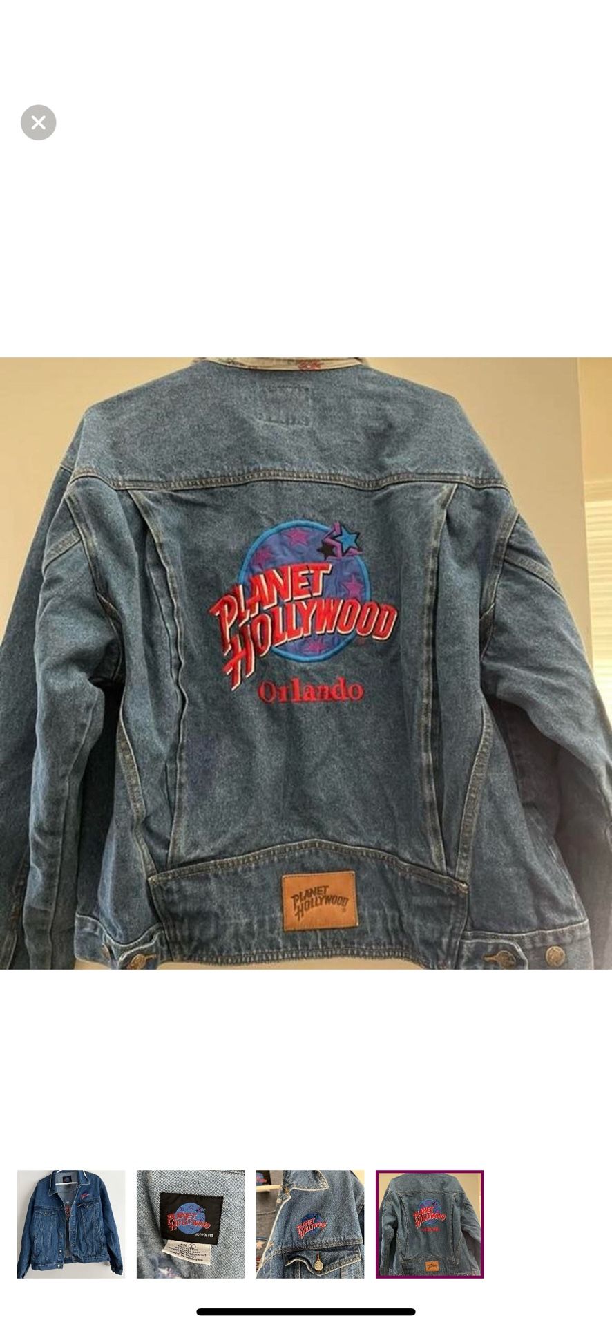 Vtg 90s Planet Hollywood Orlando Blue Denim Jacket Embroidered Big Patch Sz XL