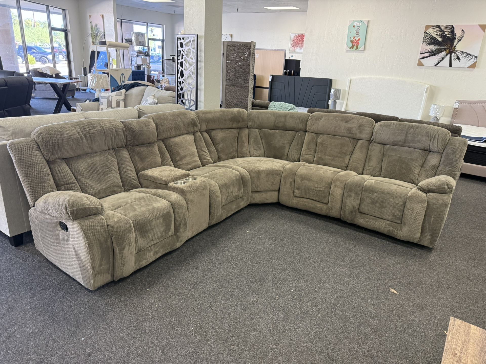 Reclining Sectional With Cup holder And Storage