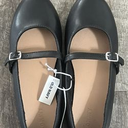 Faux-Leather Ballet Flats - Black