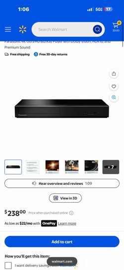 Panasonic 4K Ultra HD Blu Ray Player with Dolby Vision, HDR10, and Premium Sound