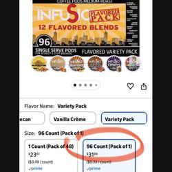 96  K Cups Keurig Infusio Flavored Pack Coffee