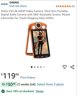 Ordro VS3 4K 64MP Video Camera, Ultra Slim Portable Digital Selfie Camera with 360° Rotatable Screen, Pocket Camcorder for Travel Vlogging Daily Selfi