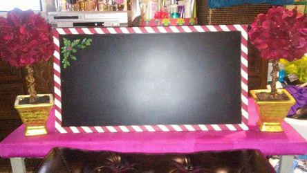 Christmas Chalkboard & Red Hydrangea Topiaries