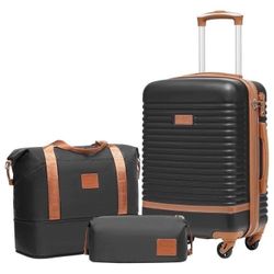 Coolife Suitcase 3 Piece Luggage Set Black, Pink Duffle Bag, Toiletry Bag and 20 inch Rolling Carry On