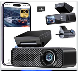 Pelsee P1 Duo 4K Dash Cam Front and Rear, 64GB SD Card, 4K+1080P Dual Dash Camera for Cars, Wi-Fi & App Control, 1.5’’IPS Display Car Camera, Voice Co