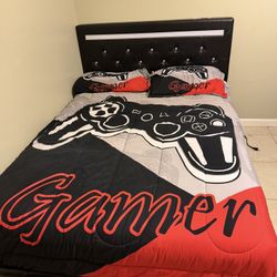 Full Size LED Bed Frame with Comforter Set and Mattress 