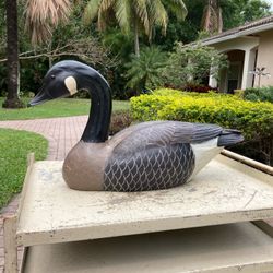 Antique Oriental Hand Carved And Painted Wooden Goose Duck Decoy 