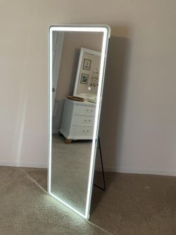 LED Light Rectangular Frameless Rounded Full Length Mirror Floor Mirror with 3 Colors
