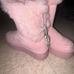 PINK FURRY BOOTS W/ BLING 