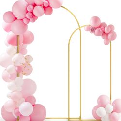 Pureegg Metal Arch Backdrop Stand Set - Set Of 2 (7.2ft/6.0ft), Gold Wedding Stand With Stable Base, Elegant Backdrop Cover For Party, Birthday, Baby 