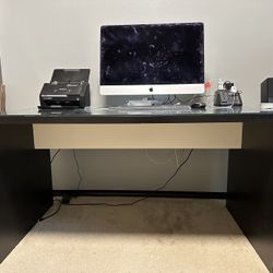 Office Black Desk With Glass Cover - Easy Assembly