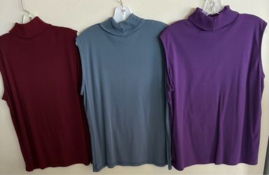 3 Turtleneck sleeveless tops, L/XL. Buy all 3 for $15 or $8 each.