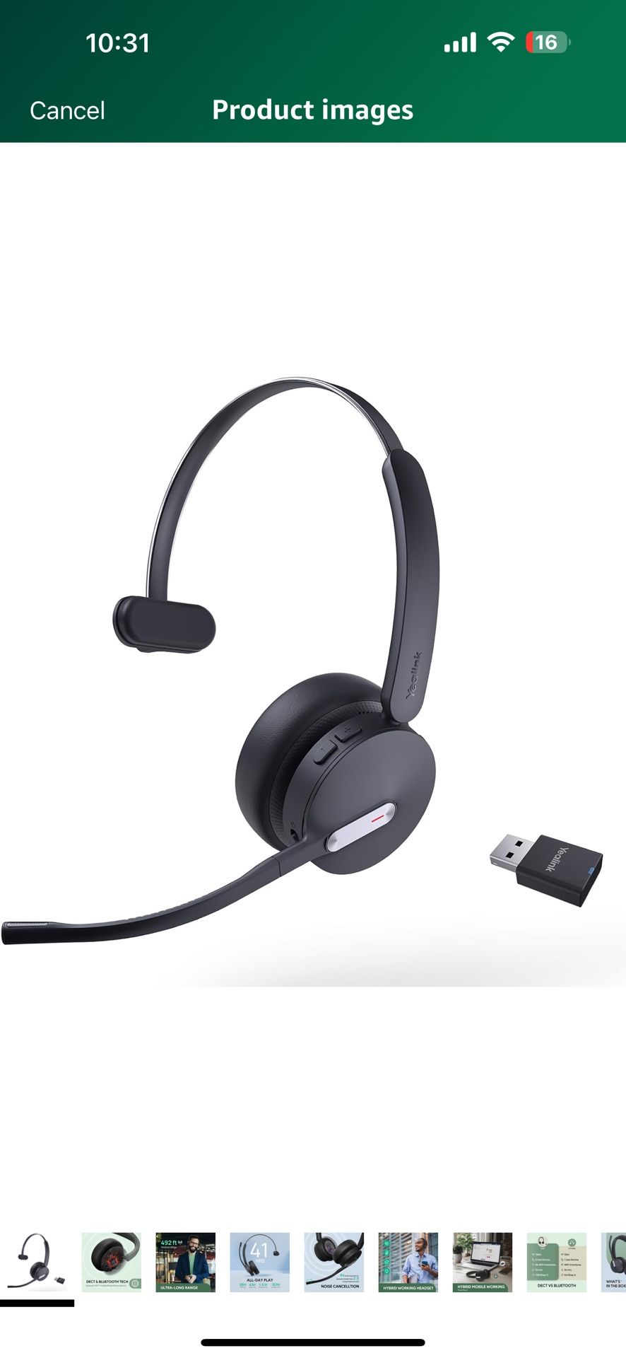 Yealink WH64 Hybrid with DECT Dongle, 492ft Range, 26 Talk Time Bluetooth Headset for Microsoft Teams, Zoom Skype Certified, Noise Cancelling Headset