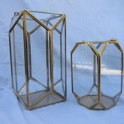 Medium (4) And Large (3) Gold Geometric Lanterns 