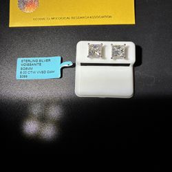 6 Carat Princess Cut Moissanite And Sterling Silver Earrings 