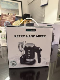 Servappetit Is Black Retro Style Hand Mixer w/ 2 Beaters & Dough Hooks SERV NIB