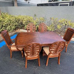 Beautiful Solid Wood Dinning Room Table Extendable With 6 Chairs Kitchen Dinner Table Mesa De Comedor Big Large Huge Giant