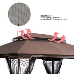 13x10 Ft Patio Double Roof Gazebo Replacement Canopy Top Fabric,Brown