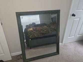 Large Wall Mirror with Distressed Green Frame