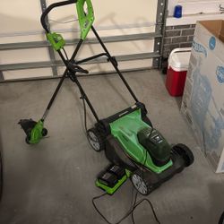 Greenworks 17 Inch Lawnmore And String Trimmer
