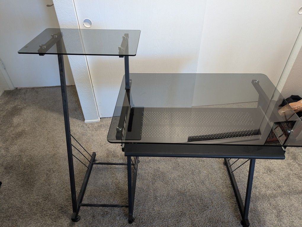 Two Level Tempered Glass Desk