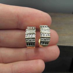 Sterling Silver Diamond Chip Gold Plated Curved Earrings Vintage