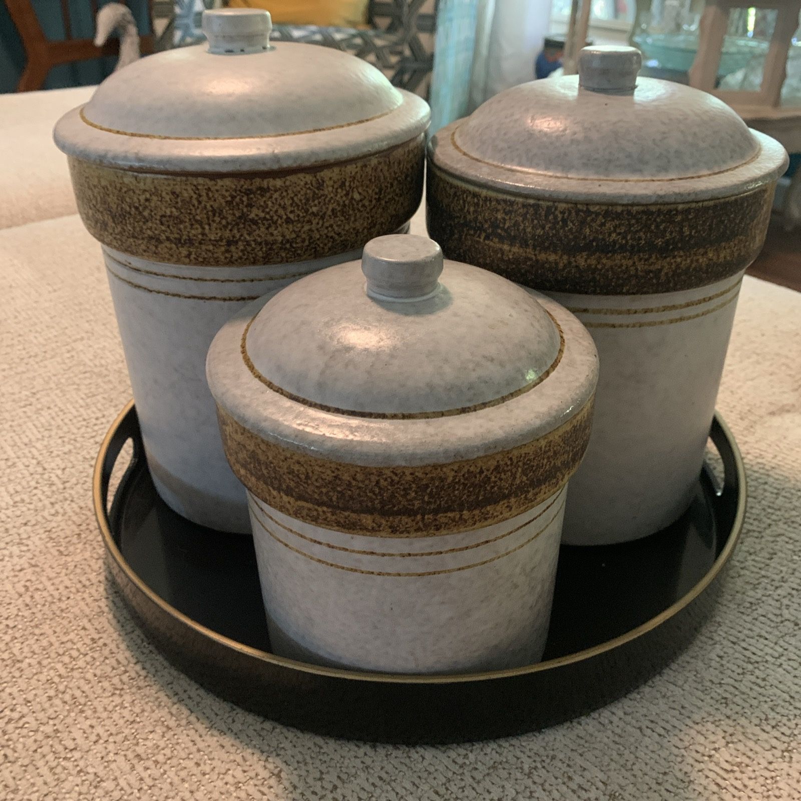 Vintage Pottery Craft USA Stoneware Canisters Crocks W/Lids