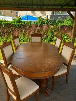 Antique Wood Dining Table with 6 Chairs