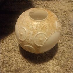 Antique 10" Round White Glass Textured Wagon Wheel & Wheat Hurricane Oil Lantern Lamp Shade Globe
