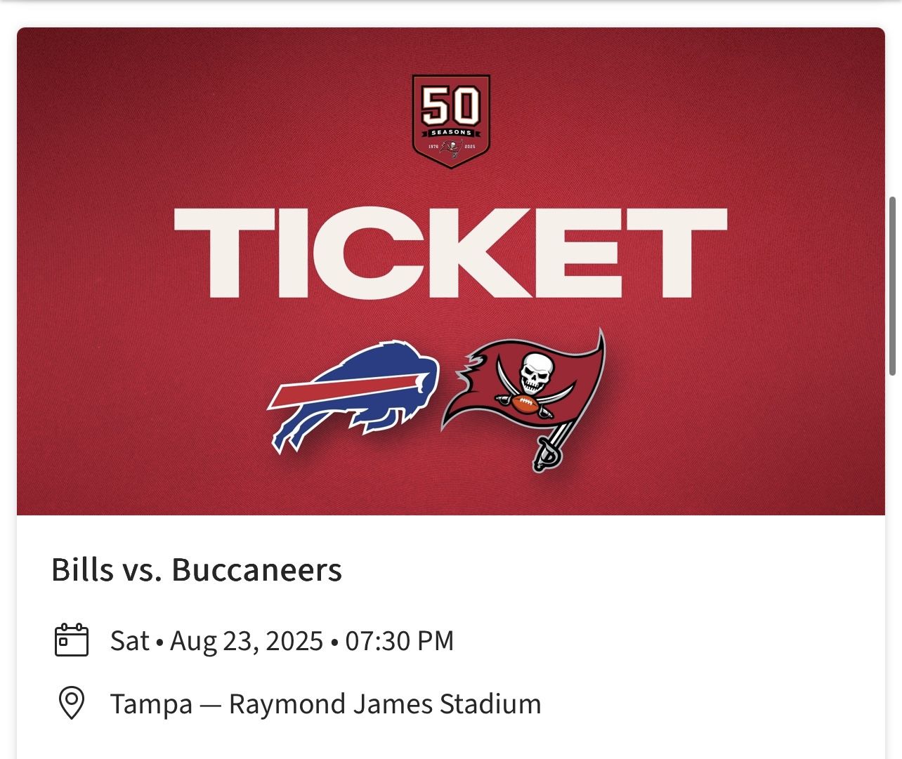 (2) Buffalo Bills vs Tampa Bay Buccaneers (3rd Row)