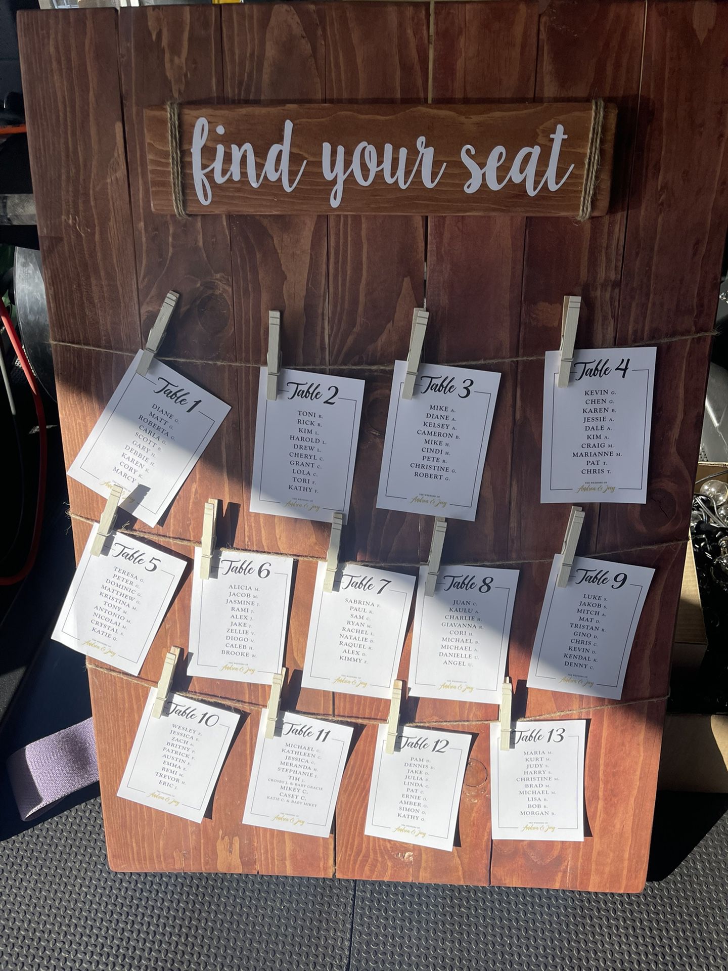 2’ by 3’ Wedding Seating Chart