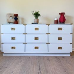 White 9 Drawer Dresser | Drexel | Brass Hardware | Vintage Refinish