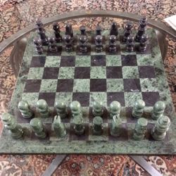 Beautiful Heavy Marble Chess Board With Pieces.  