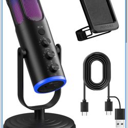 🌼 Gaming Microphone for PC, Noise Cancellation Condenser Mic with RGB Lights, Mute, Monitoring, Pop Filter, Desktop-Mic for Streaming/Podcasting/Reco