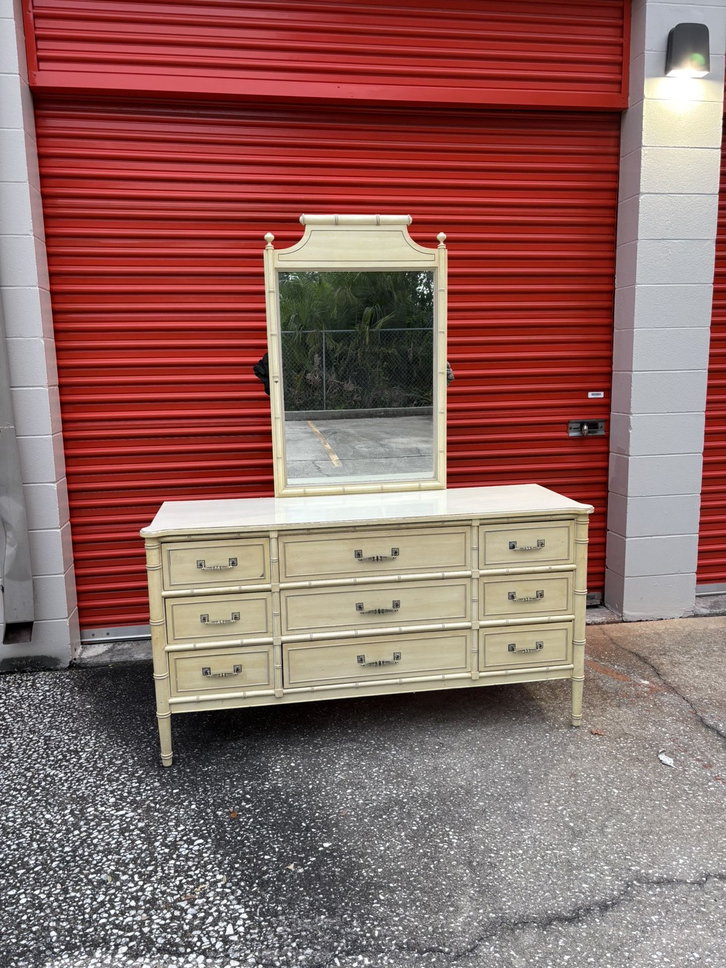 Vintage Henry Link Faux Bamboo Bali Hai 9-Drawer Dresser W/ Mirror