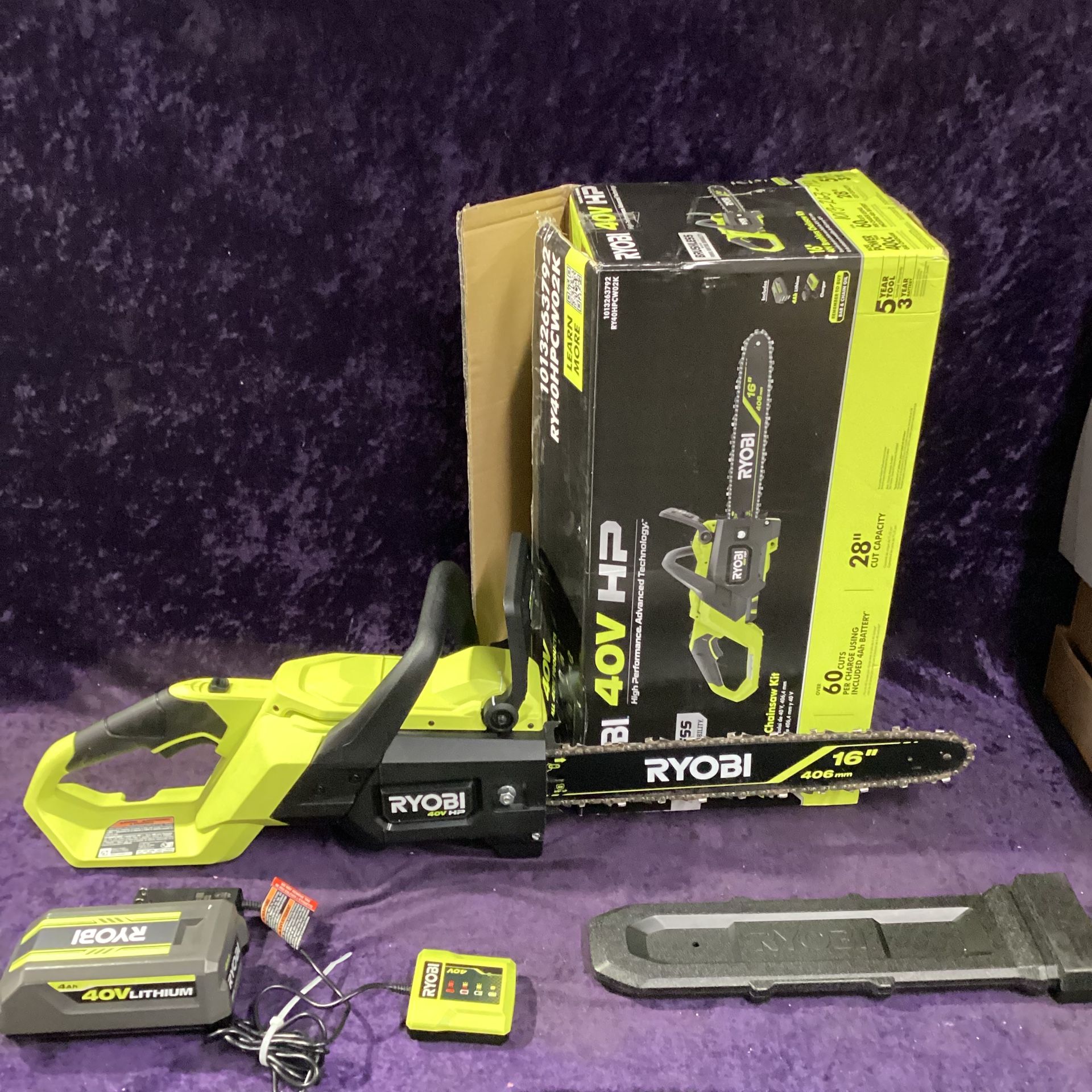 🧰🛠RYOBI 40V HP Brushless 16” Chainsaw w/4.0Ah Battery & Charger-LIGHTLY USED!-$190!🧰🛠