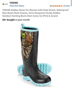 TIDEWE Rubber Boots for Women with Steel Shank, Waterproof Rain Boots Multi-Season, 6mm Neoprene Sturdy Rubber Outdoor Hunting Boots Next Camo G2 (Pin